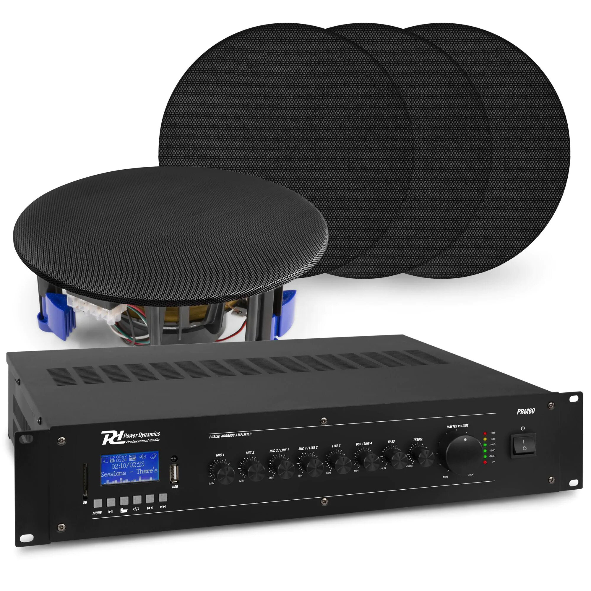 Power Dynamics Ljudsystem med 4x NCSP5B inbyggd högtalare och PRM60 förstärkare med Bluetooth