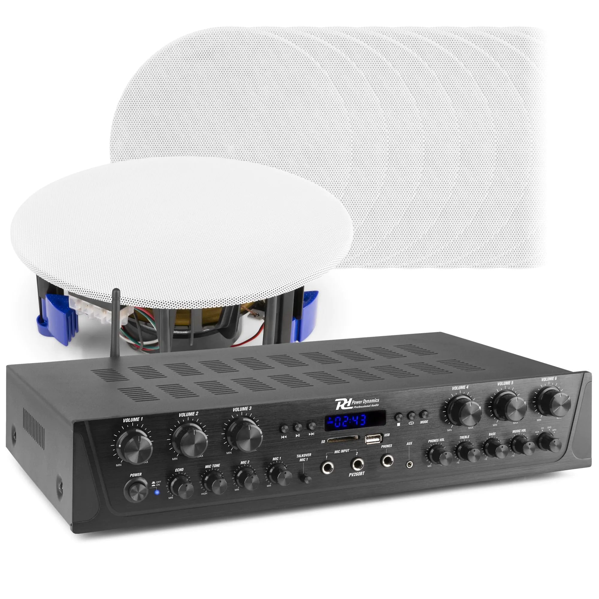 Power Dynamics PV260BT 6-zoners ljudsystem med Bluetooth och 12 takhögtalare