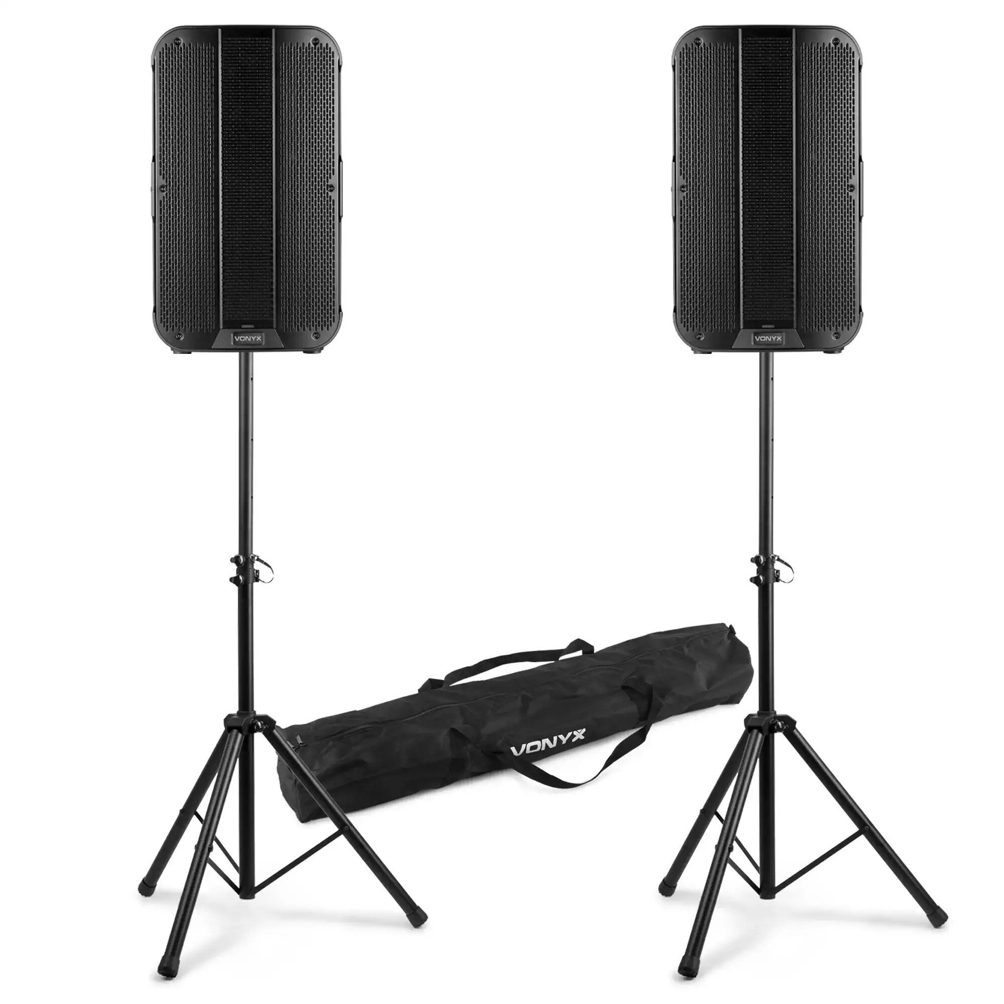 Vonyx VD712A aktivt högtalarset med Bluetooth, trådlös stereoparning, stativ - 12"- 1600W