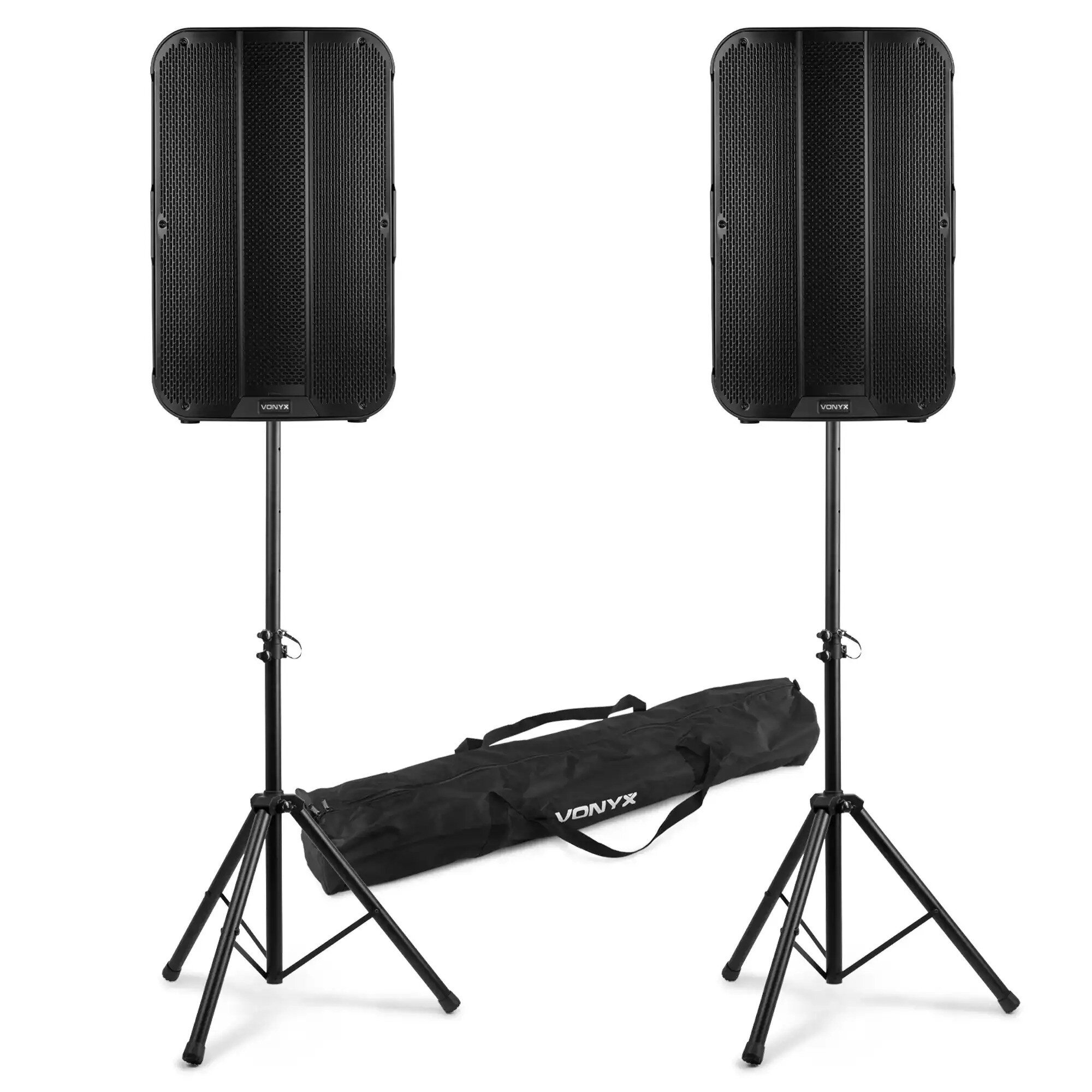 Vonyx VD715A aktivt högtalarset med Bluetooth, trådlös stereoparning, stativ - 15"- 1800W