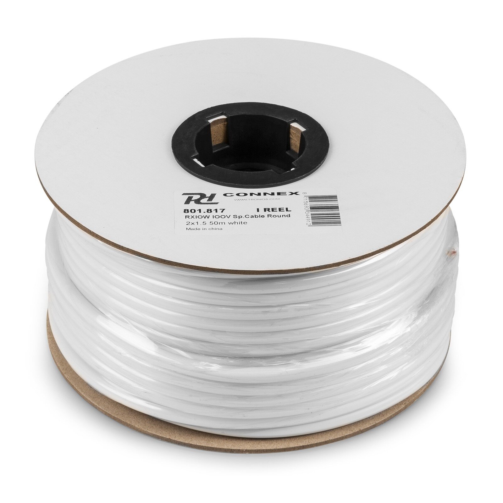 PD Connex 100V högtalarkabel 2x 1,5mm² 15A - Vit - 50 meter rulle