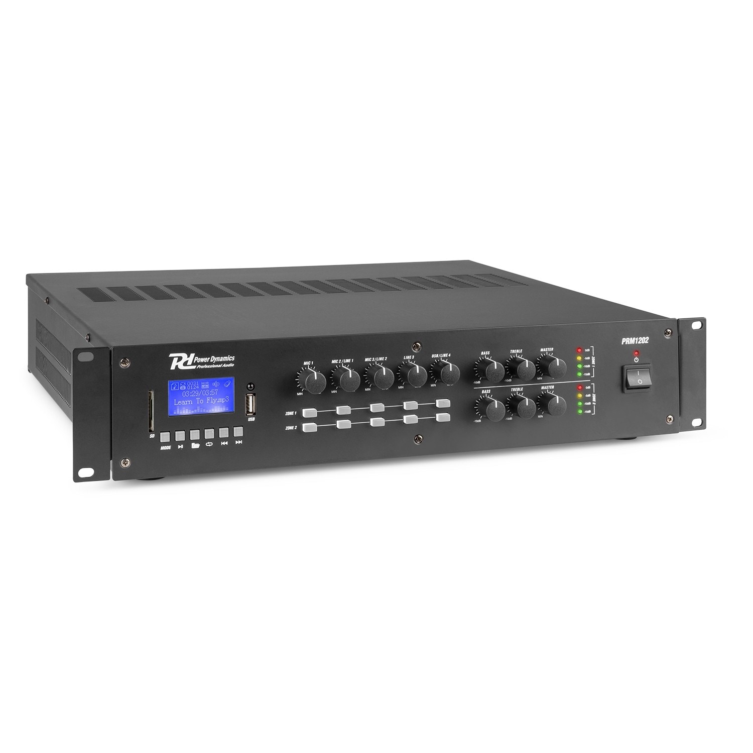 Power Dynamics PRM1202 100V Mixer-Ampl.2 zone USB/MP3/BT 240W