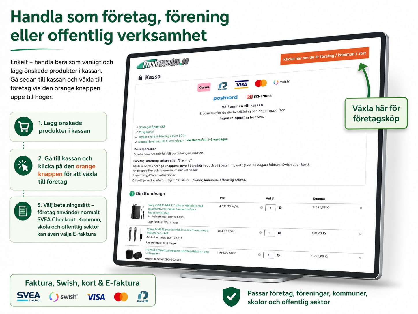 Växla till företag i kassan via orange knapp
