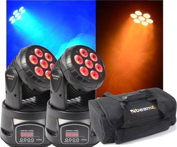 Paket 2st MHL74 Mini Moving Head 7x 10W 4-in-1 LED + case