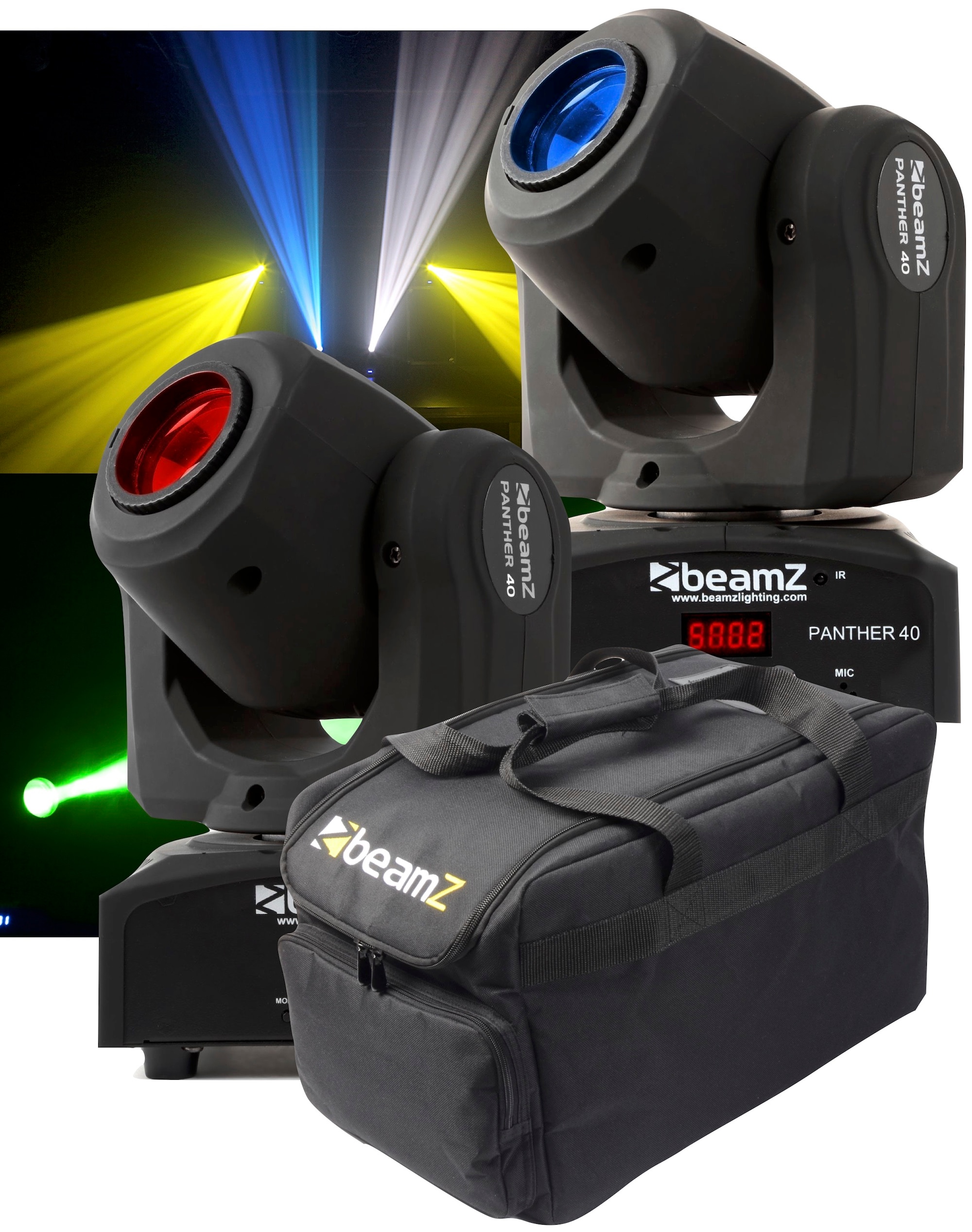 2-pack med case BeamZ Panther 40 Led Spot Moving Head IRC
