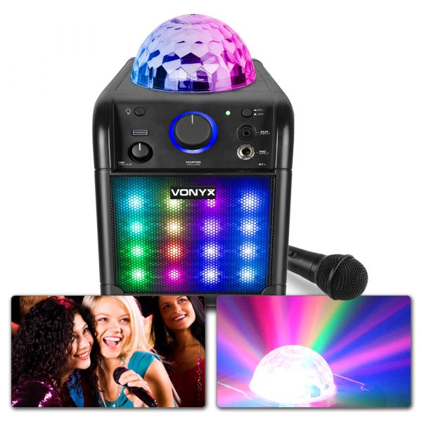 VONYX SBS50B-PLUS Karaoke Set svart färg, med inbyggt LED discoljus-effekt