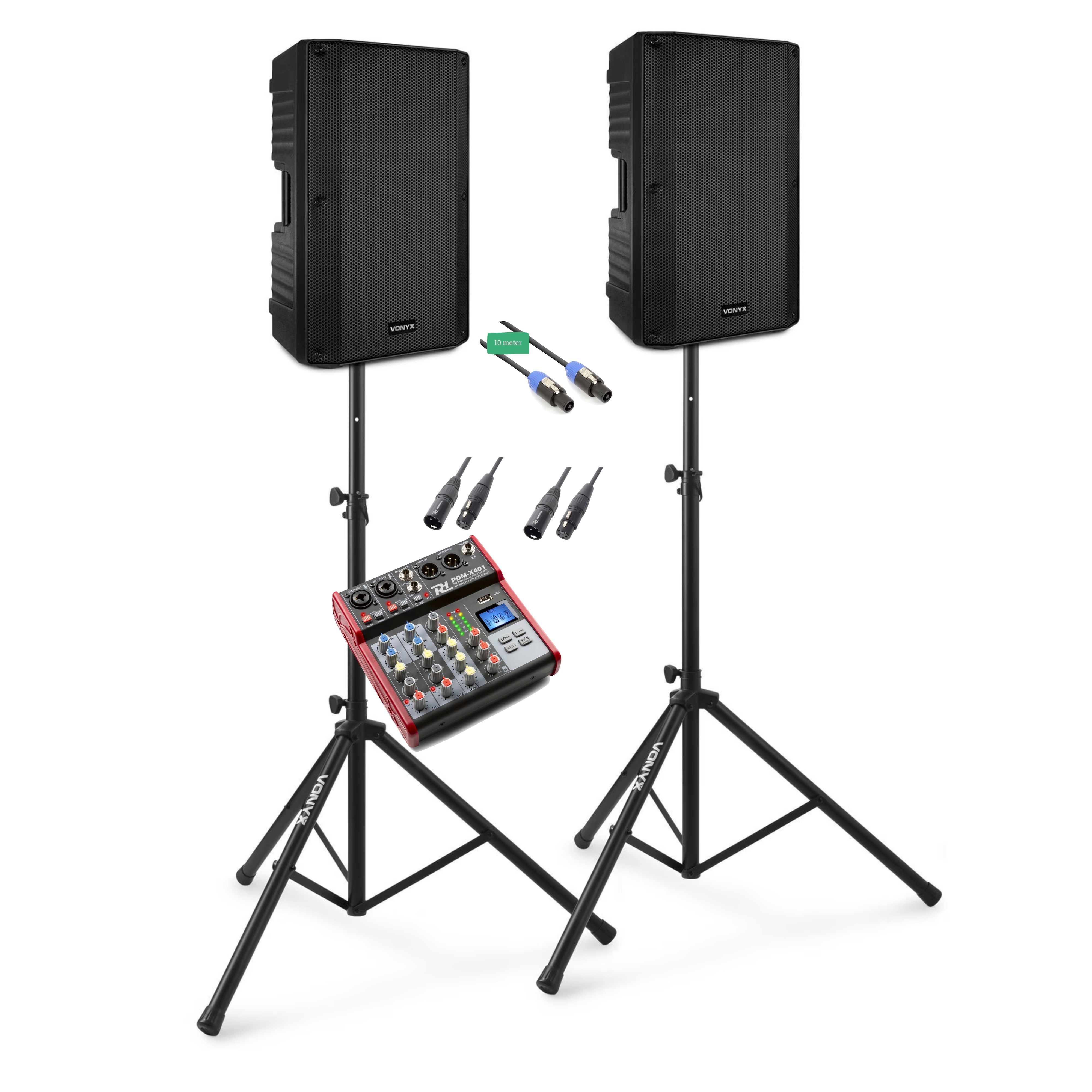 Vonyx VSA150S aktivt högtalarset med Bluetooth, mixer och stativ - 1000W